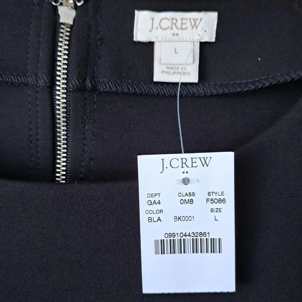NEW J CREW Black Ponte Long Sleeve Mini Shift Dress Size Large